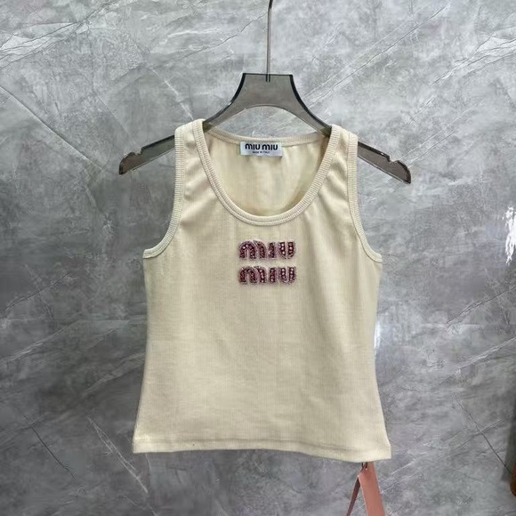 Miu Miu Cream Tank Top with Pink Embellished - Picture 1 of 6